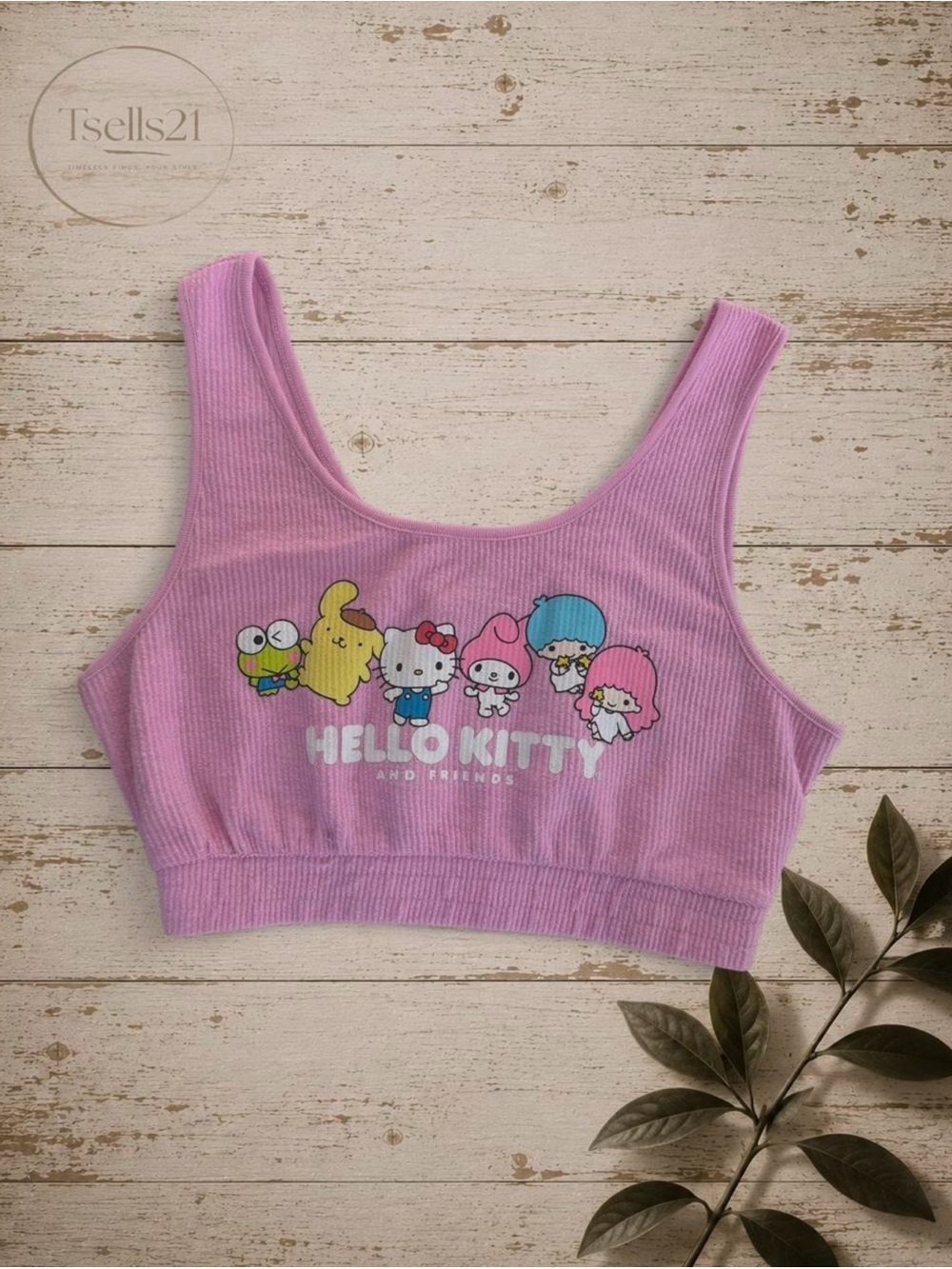 Hello Kitty and Friends Pink Cotton Blend Ribbed Crop Top / Lounge Tank - Size M